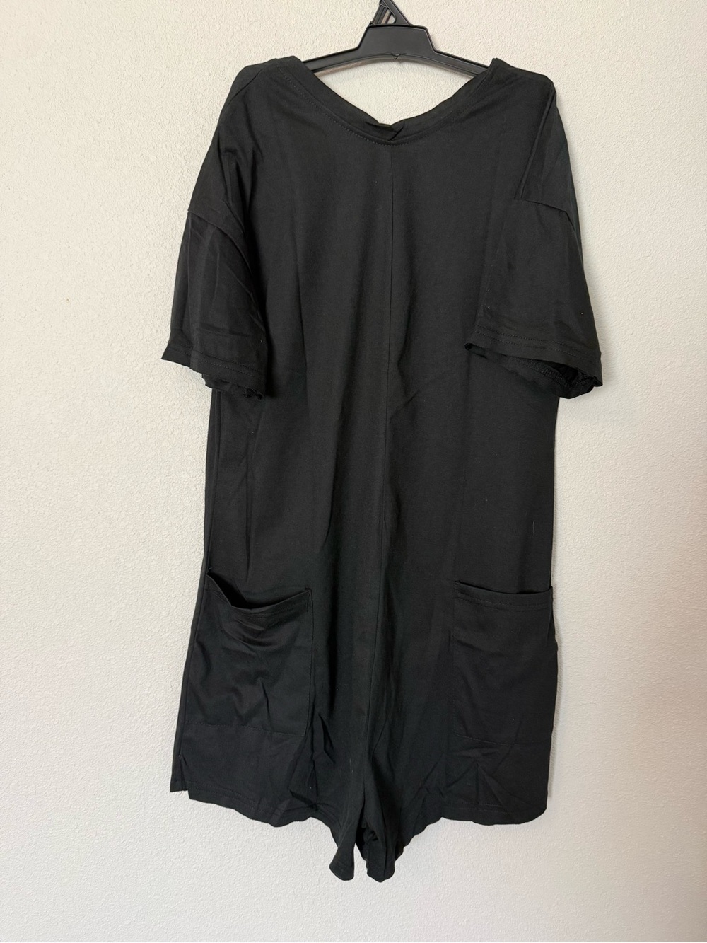 Black Short-Sleeve Romper with Pockets